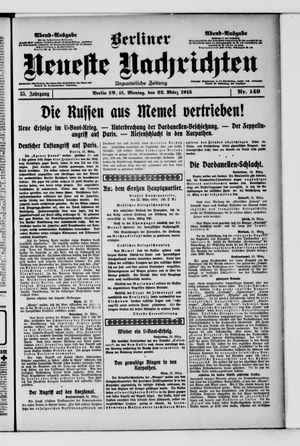 Berliner neueste Nachrichten on Mar 22, 1915