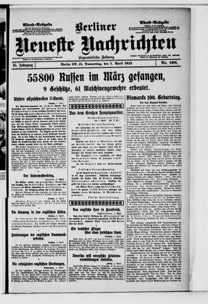 Berliner Neueste Nachrichten on Apr 1, 1915