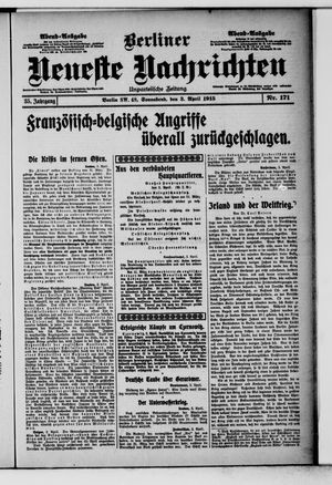 Berliner neueste Nachrichten on Apr 3, 1915