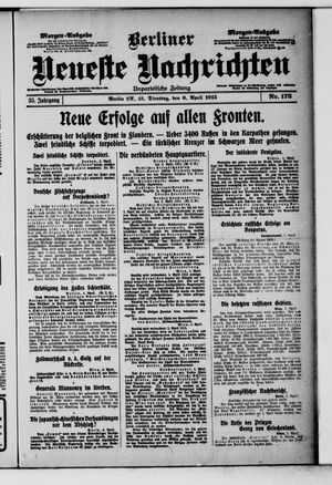 Berliner neueste Nachrichten vom 06.04.1915