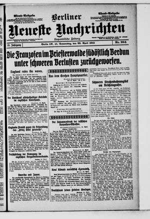 Berliner Neueste Nachrichten on Apr 22, 1915