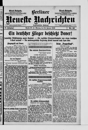 Berliner neueste Nachrichten on Jan 24, 1916