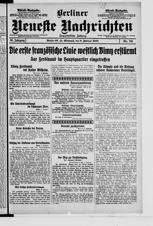 Berliner Neueste Nachrichten vom 09.02.1916