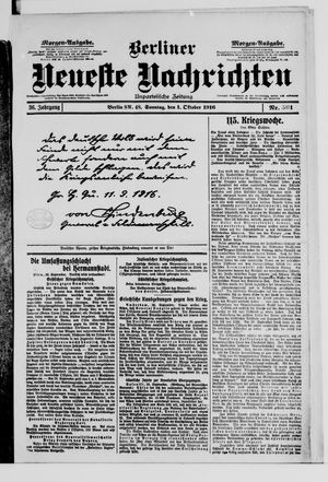 Berliner Neueste Nachrichten vom 01.10.1916