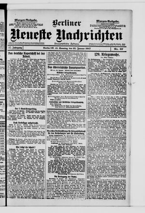 Berliner neueste Nachrichten on Jan 21, 1917