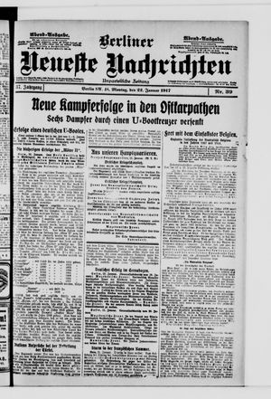 Berliner neueste Nachrichten on Jan 22, 1917