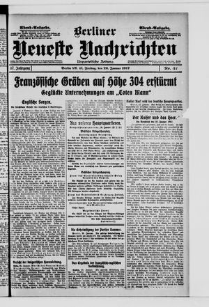 Berliner neueste Nachrichten on Jan 26, 1917