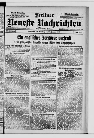 Berliner neueste Nachrichten vom 30.01.1917