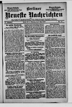 Berliner neueste Nachrichten on Apr 3, 1917