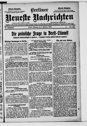 Berliner Neueste Nachrichten on Feb 4, 1918