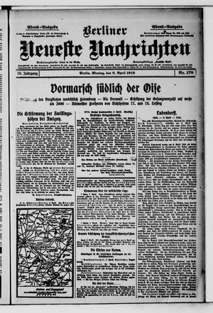 Berliner Neueste Nachrichten vom 08.04.1918
