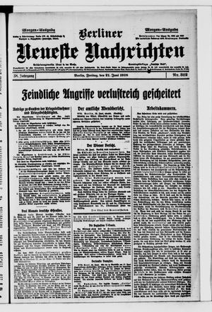 Berliner Neueste Nachrichten vom 21.06.1918