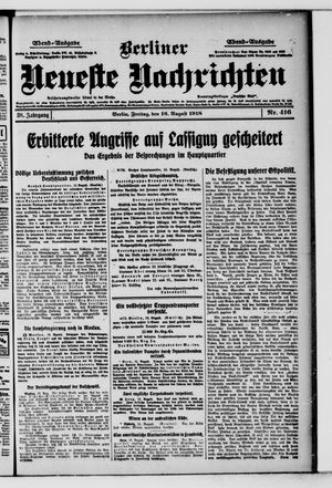 Berliner Neueste Nachrichten on Aug 16, 1918
