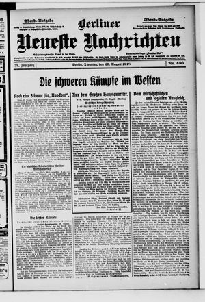 Berliner Neueste Nachrichten vom 27.08.1918