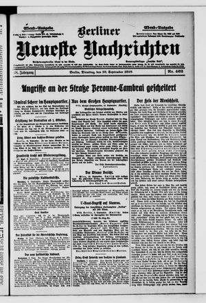 Berliner Neueste Nachrichten vom 10.09.1918