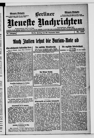 Berliner Neueste Nachrichten vom 20.09.1918