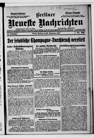 Berliner Neueste Nachrichten vom 27.09.1918
