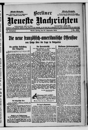 Berliner Neueste Nachrichten vom 27.09.1918