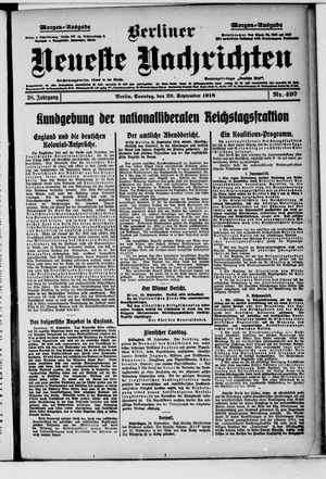 Berliner Neueste Nachrichten vom 29.09.1918