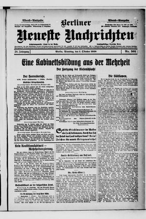 Berliner Neueste Nachrichten vom 01.10.1918