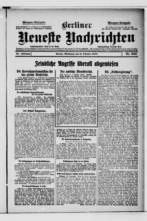 Berliner Neueste Nachrichten vom 02.10.1918