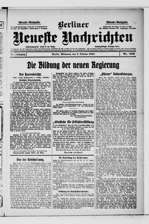 Berliner Neueste Nachrichten vom 02.10.1918
