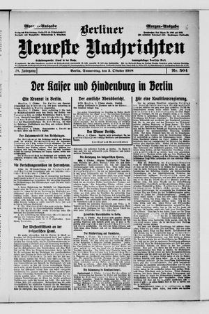 Berliner Neueste Nachrichten vom 03.10.1918