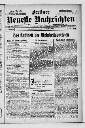 Berliner Neueste Nachrichten vom 03.10.1918