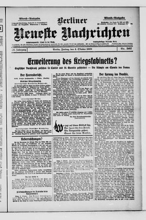 Berliner Neueste Nachrichten vom 04.10.1918