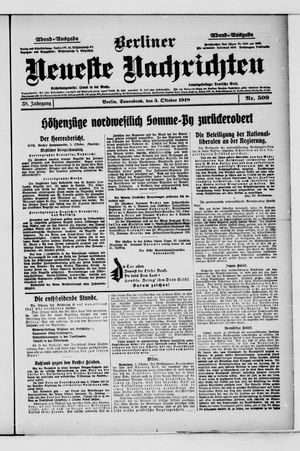 Berliner Neueste Nachrichten on Oct 5, 1918