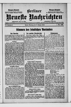 Berliner Neueste Nachrichten on Oct 8, 1918