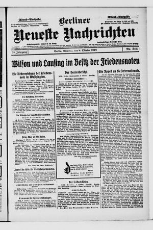 Berliner Neueste Nachrichten on Oct 8, 1918