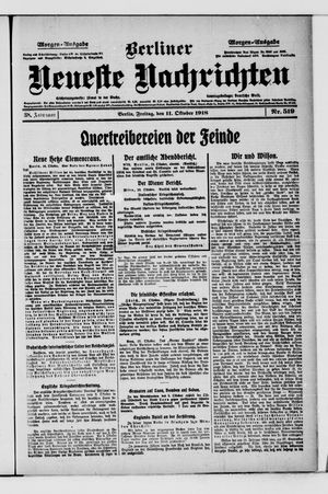 Berliner Neueste Nachrichten vom 11.10.1918