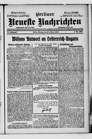 Berliner Neueste Nachrichten vom 21.10.1918