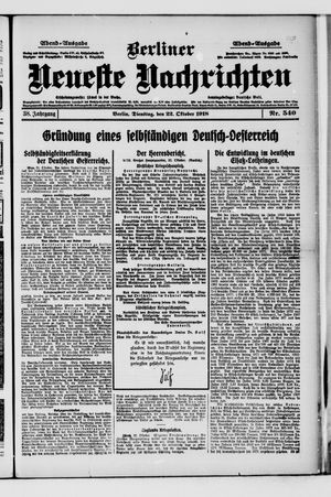 Berliner Neueste Nachrichten vom 22.10.1918