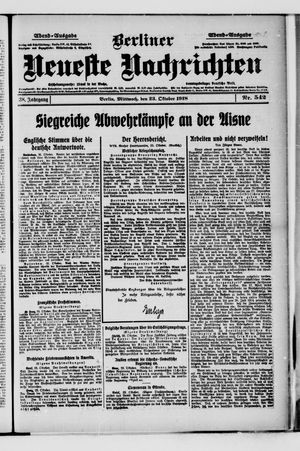 Berliner Neueste Nachrichten on Oct 23, 1918