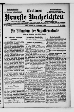 Berliner Neueste Nachrichten on Nov 8, 1918