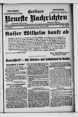 Berliner Neueste Nachrichten vom 09.11.1918