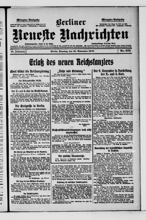 Berliner Neueste Nachrichten vom 10.11.1918