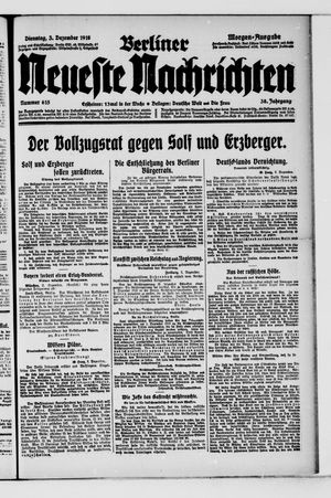 Berliner Neueste Nachrichten vom 03.12.1918