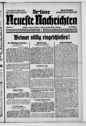 Berliner neueste Nachrichten vom 27.02.1919