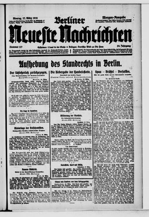 Berliner neueste Nachrichten on Mar 17, 1919