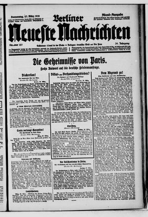 Berliner neueste Nachrichten on Mar 27, 1919