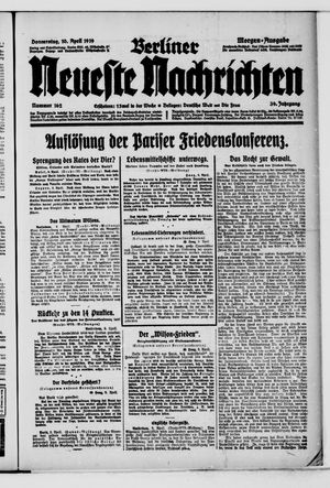 Berliner neueste Nachrichten vom 10.04.1919