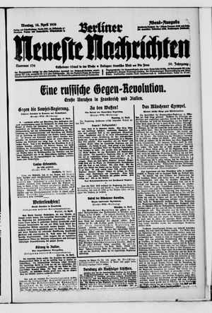 Berliner Neueste Nachrichten on Apr 14, 1919