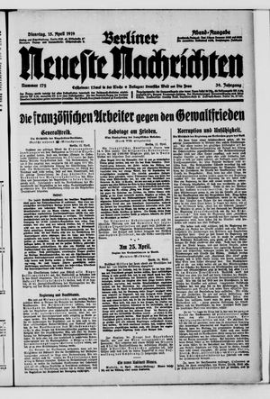 Berliner neueste Nachrichten vom 15.04.1919