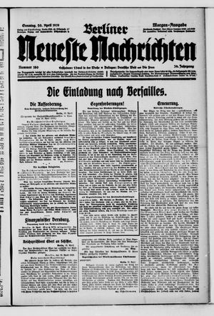 Berliner neueste Nachrichten on Apr 20, 1919