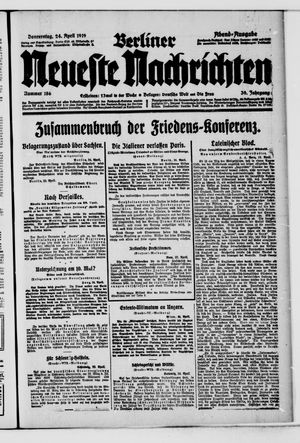Berliner neueste Nachrichten vom 24.04.1919