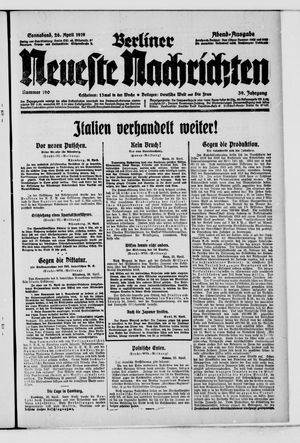 Berliner neueste Nachrichten vom 26.04.1919