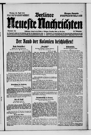 Berliner neueste Nachrichten on Apr 28, 1919